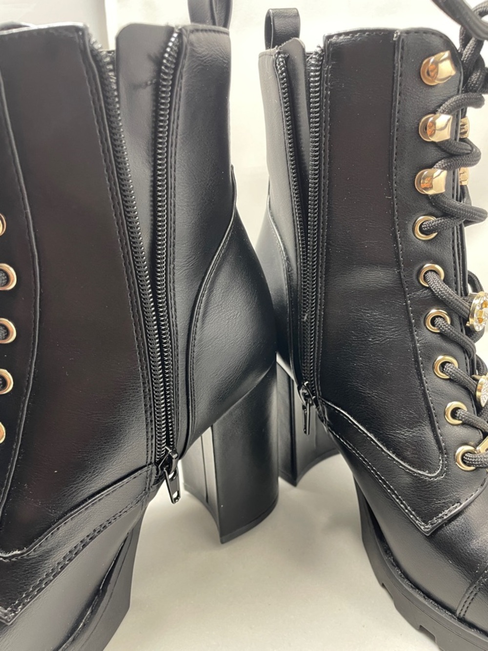 GBG Los Angeles Black Lace-Up Combat Boots with Gold Accents - Picture 11 of 13